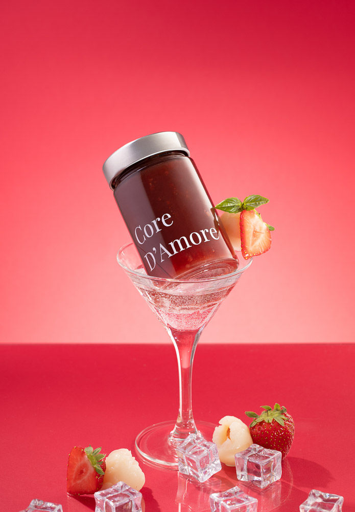 Photo publicitaire confiture corse fraise et vodka - photo de packaging